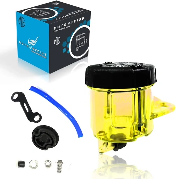 MOTO GENIUS Universal Motorcycle Front Brake Master Cylinder Oil Reservoir Tank Cup – Durable Replacement for Hydraulic Brake and Clutch Systems (Neon) - Golden Fizz