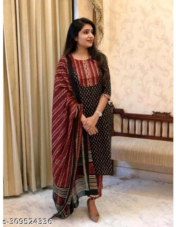 Red Print Kurti Set - M