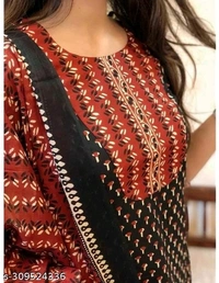 Red Print Kurti Set - M