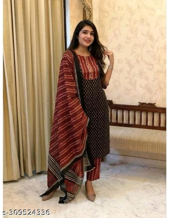 Red Print Kurti Set - L