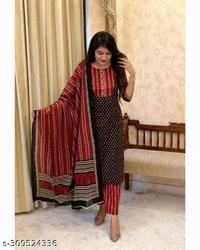 Red Print Kurti Set - L