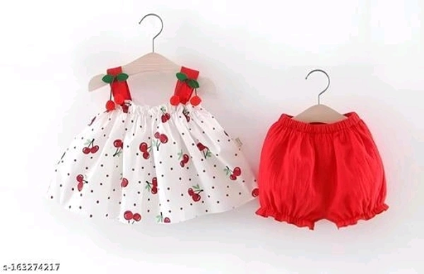Baby Girl Red Color Cotton Little Pari Top & Bottom Frock Set - 6-9 Months