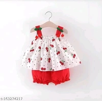 Baby Girl Red Color Cotton Little Pari Top & Bottom Frock Set - 9-12 Months