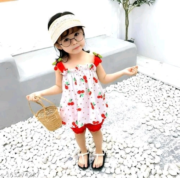 Baby Girl Red Color Cotton Little Pari Top & Bottom Frock Set - 9-12 Months