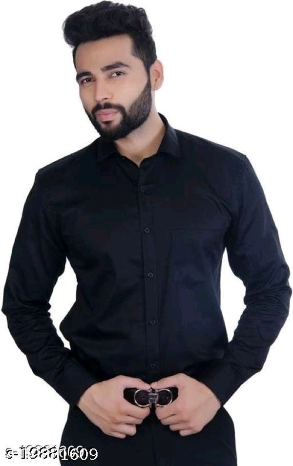 Men's Slid Speard Collar Black Shirt - Xl