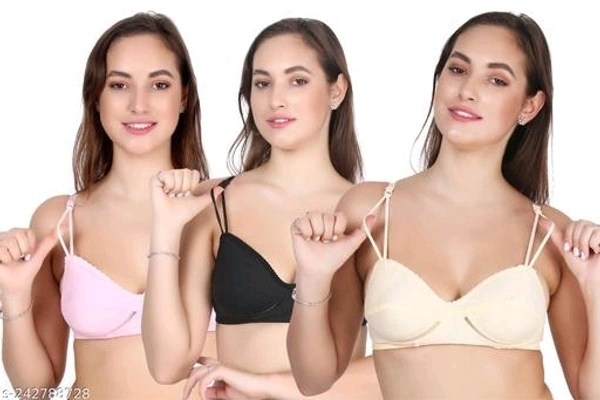 Infashion Double Strip Net Bra (Molticolor, Pack Of 3) - 38B