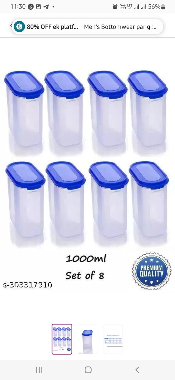 1200ml Unbreakable Modular Storage Jar Container - Pack Of 8