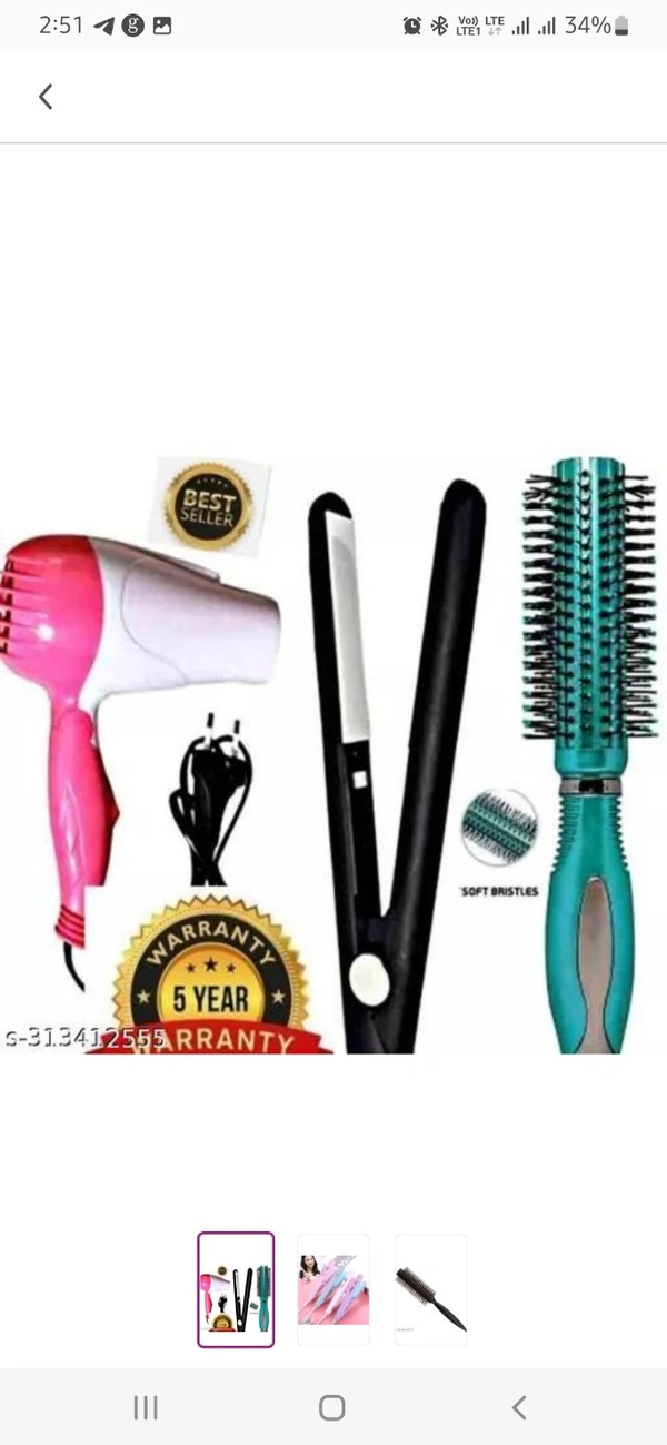 Premium Hair Dryer, Hair Strathtener & Hair Brush Combo Pack