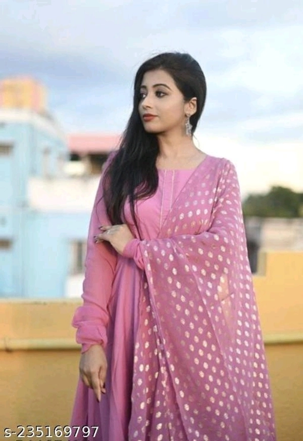 FAB GALAXY Pink French Rose Color Anarkali Kurti With Printed Dupatta Sets - M, Persian Pink