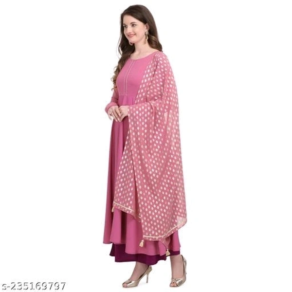 FAB GALAXY Pink French Rose Color Anarkali Kurti With Printed Dupatta Sets - M, Persian Pink