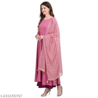 FAB GALAXY Pink French Rose Color Anarkali Kurti With Printed Dupatta Sets - XL, Persian Pink