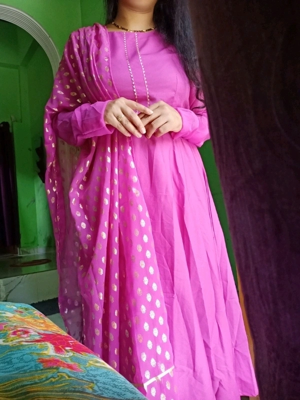 FAB GALAXY Pink French Rose Color Anarkali Kurti With Printed Dupatta Sets - XL, Persian Pink