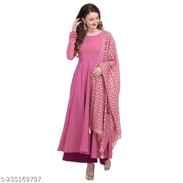 FAB GALAXY Pink French Rose Color Anarkali Kurti With Printed Dupatta Sets - 4XL, Persian Pink