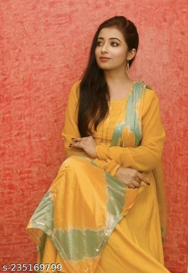 FAB GALAXY Pink French Rose Color Anarkali Kurti With Printed Dupatta Sets - XS, Gold