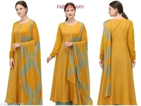 FAB GALAXY Pink French Rose Color Anarkali Kurti With Printed Dupatta Sets - S, Gold