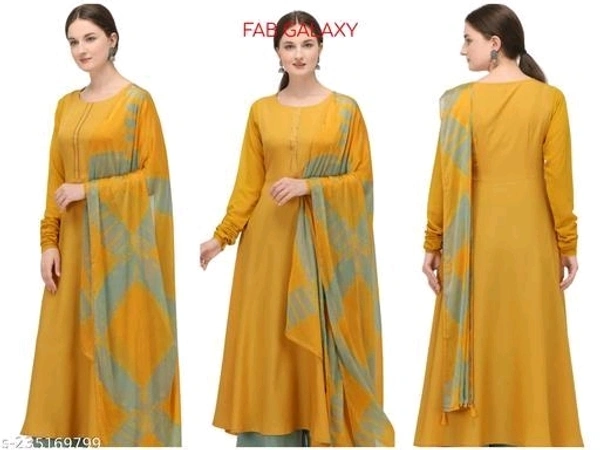 FAB GALAXY Pink French Rose Color Anarkali Kurti With Printed Dupatta Sets - 4XL, Gold