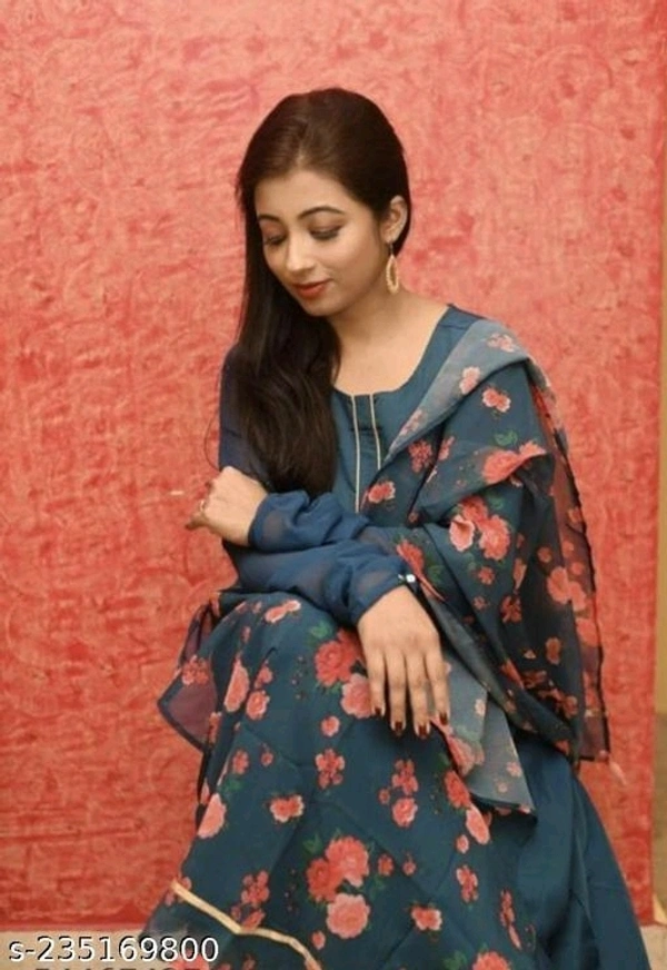 FAB GALAXY Pink French Rose Color Anarkali Kurti With Printed Dupatta Sets - S, Navy Blue