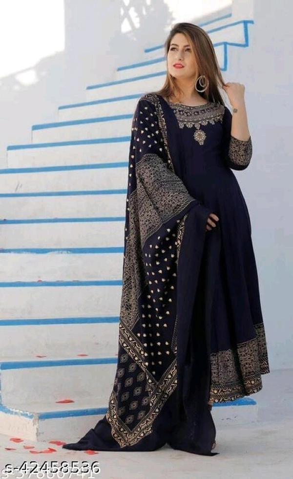 Women Printed Rayon Anarkali With Dupatta Set - XXXL