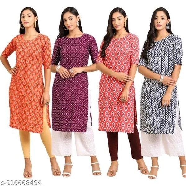 Stylish Women's Crepe Digital Printed Straight Kurti (Pack Of 4) - XXL