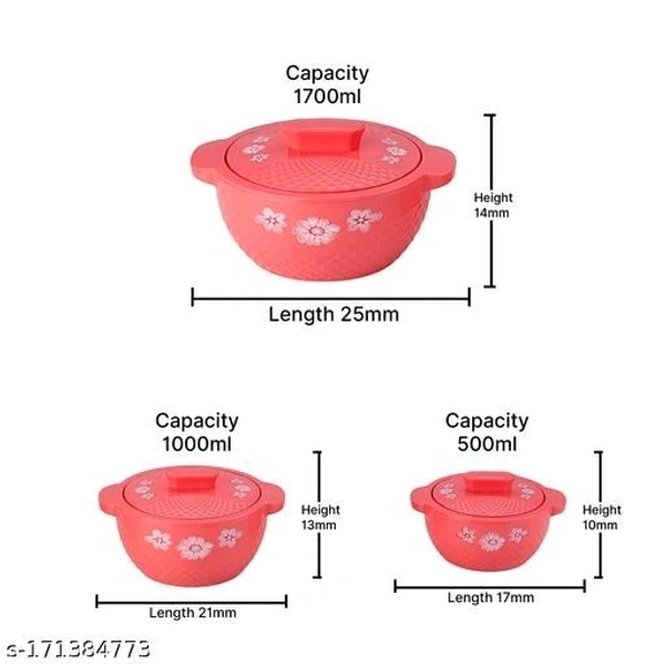 Galaxy Classic Insulated Inner Stainlesa Steel Casserole (500ml,1000ml, 1700ml) Pack Of 3