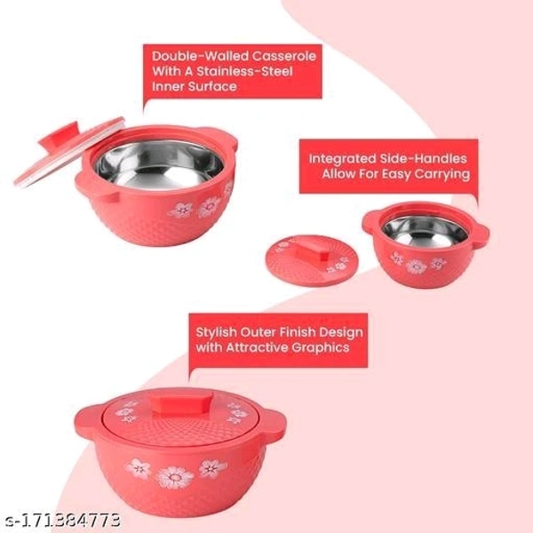 Galaxy Classic Insulated Inner Stainlesa Steel Casserole (500ml,1000ml, 1700ml) Pack Of 3