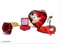 Valentines Day Special Combo Gift Og Gold Plated Rose, Teddy, Heart Box & Couple Ring Set For Your Special One