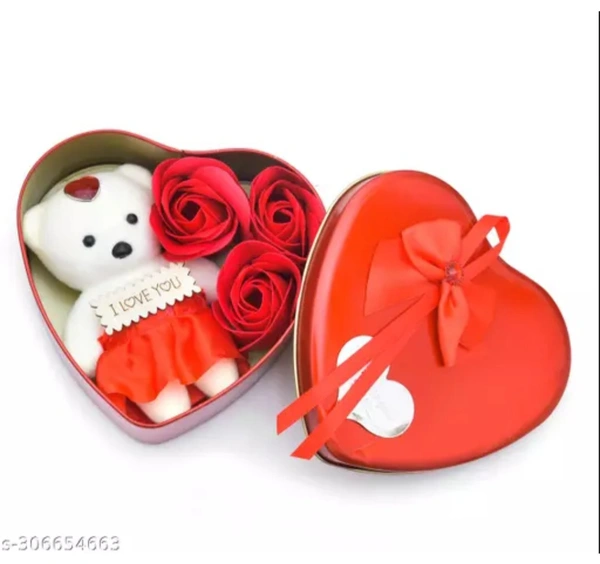 Artificial Heart Shape Gift Box With Teddy & Red Rose Special Loveable Valentine Gift