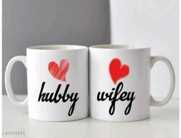 Red Heart Hubby & Wifey Best Printed Design Coffee, Tea Mug For Couples