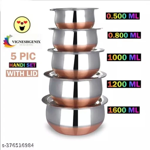 Stainless Steel Copper Bottom Handi Pot Set (Pack Of 5)