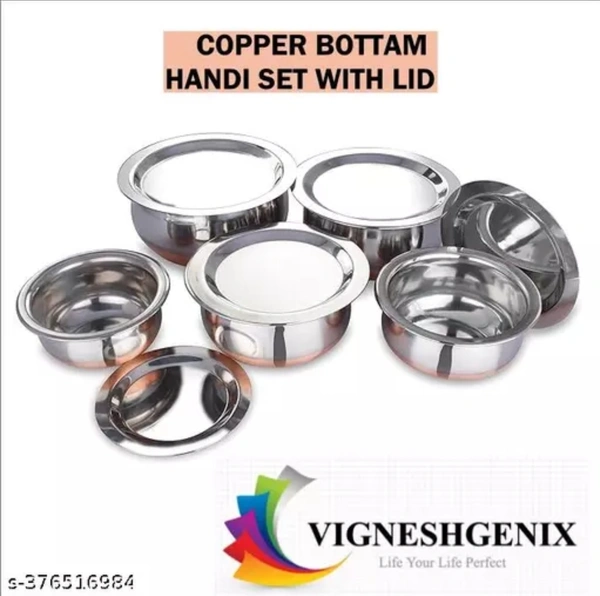Stainless Steel Copper Bottom Handi Pot Set (Pack Of 5)