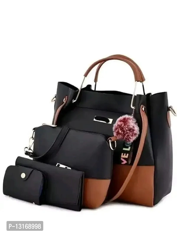 Fancy Pu HandBags For Women 4 Peices - Black