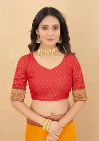 Attractive Silk Blend Lace Work Saree with Blouse piece - Yellow Orange