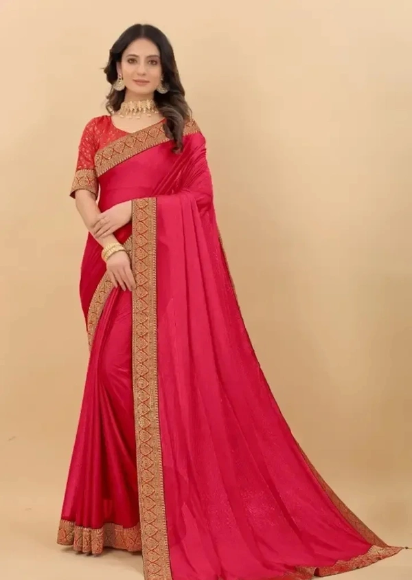 Attractive Silk Blend Lace Work Saree with Blouse piece - Mandy