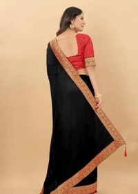Attractive Silk Blend Lace Work Saree with Blouse piece - Black