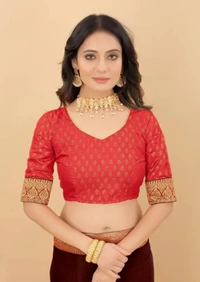 Attractive Silk Blend Lace Work Saree with Blouse piece - Maroon