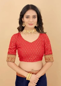 Attractive Silk Blend Lace Work Saree with Blouse piece - Navy Blue