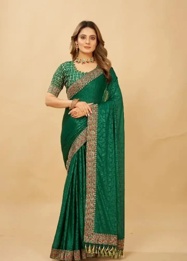 Silk Blend Embossed Saree With Blouse Piece - Japanese Laurel