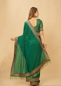 Silk Blend Embossed Saree With Blouse Piece - Japanese Laurel