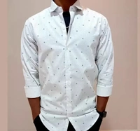Peter Europe  Men's White Cotton Printed Long Sleeves Regular Fit Casual Shirt - L, White