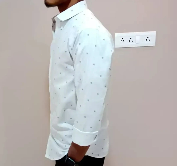 Peter Europe  Men's White Cotton Printed Long Sleeves Regular Fit Casual Shirt - L, White