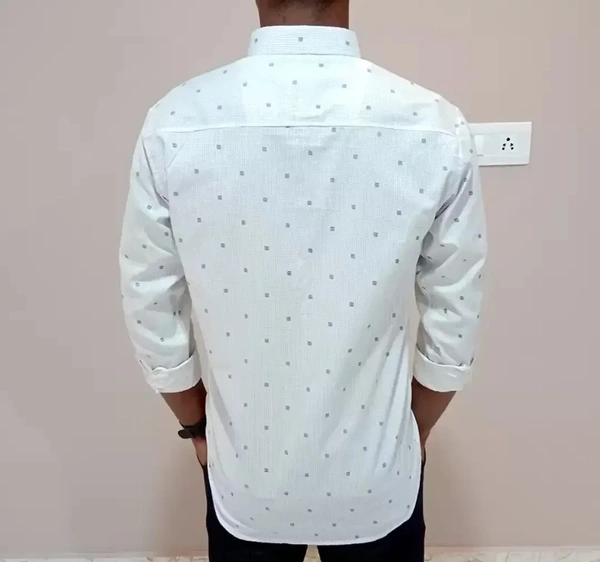 Peter Europe  Men's White Cotton Printed Long Sleeves Regular Fit Casual Shirt - L, White