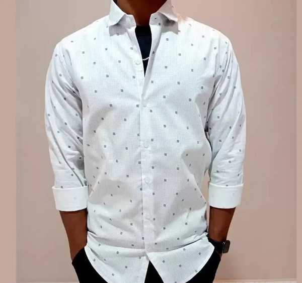 Peter Europe  Men's White Cotton Printed Long Sleeves Regular Fit Casual Shirt - XL, White