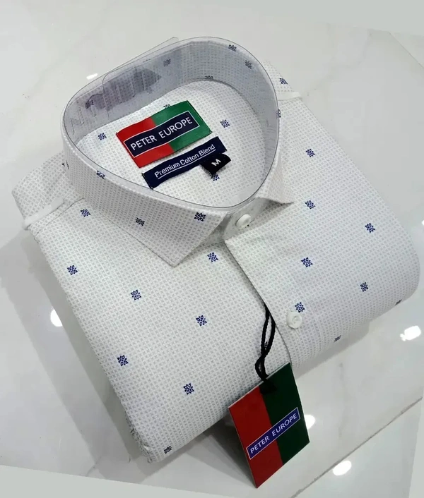 Peter Europe  Men's White Cotton Printed Long Sleeves Regular Fit Casual Shirt - S, White