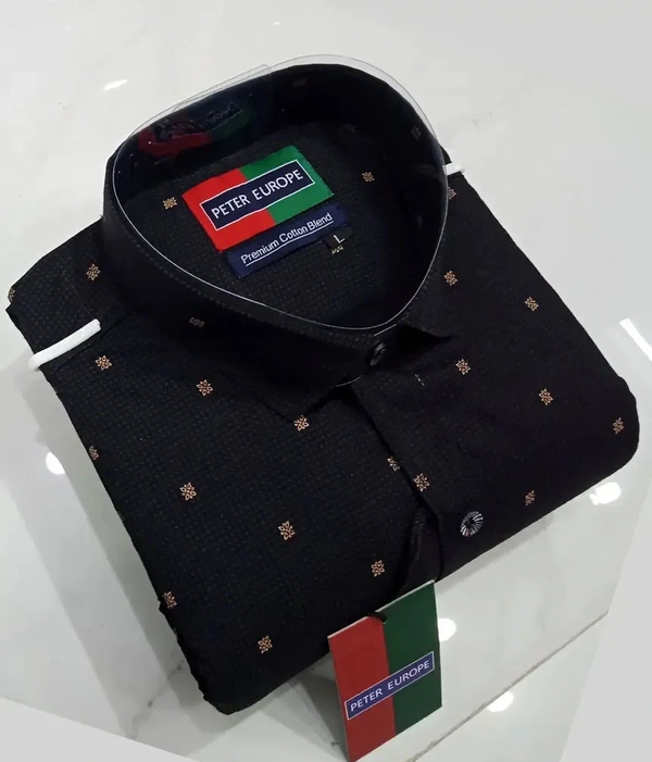 Peter Europe  Men's Black Cotton Printed Long Sleeves Regular Fit Casual Shirt - Black, L