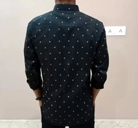 Peter Europe  Men's Black Cotton Printed Long Sleeves Regular Fit Casual Shirt - Black, XXL