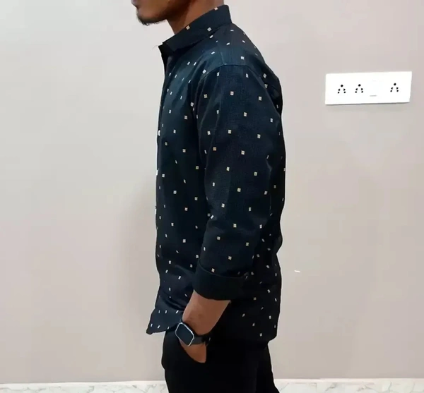 Peter Europe  Men's Black Cotton Printed Long Sleeves Regular Fit Casual Shirt - Black, XXXL