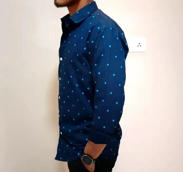 Peter Europe  Men's Navy Blue Cotton Printed Long Sleeves Regular Fit Casual Shirt - Navy Blue, M