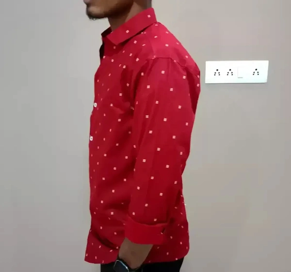 Peter Europe  Men's Red Cotton Printed Long Sleeves Regular Fit Casual Shirt - Red, S