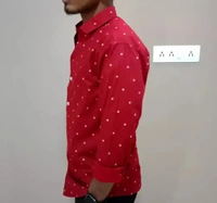 Peter Europe  Men's Red Cotton Printed Long Sleeves Regular Fit Casual Shirt - Red, M