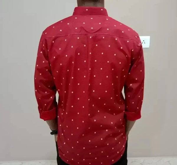 Peter Europe  Men's Red Cotton Printed Long Sleeves Regular Fit Casual Shirt - Red, M